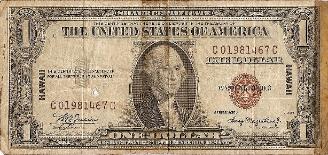 Marshall L. Windmiller Short Snorter Note #1: U.S. 1 Dollar HAWAII Silver Cert. - Series 1935A - Serial # C01981467C - front