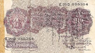 George J. Grimm Short Snorter Note #10: England 10 Shillings - Serial # E20D 085354 front.